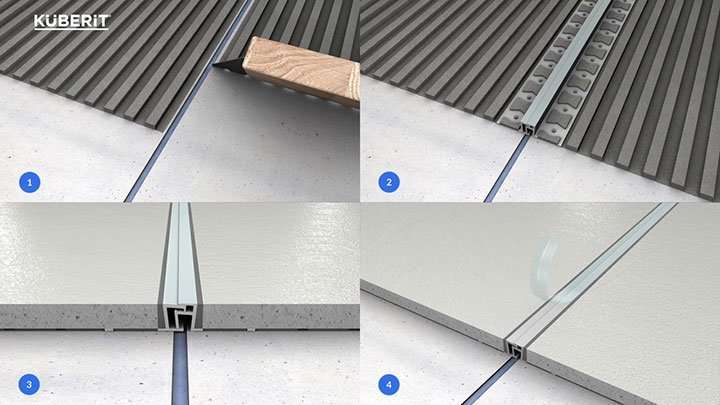 Technical cross-section diagram of the Küberit KE-B expansion joint profile