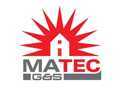 Logo von MATEC G&S mit einem roten Haus und roten Sonnenstrahlen.