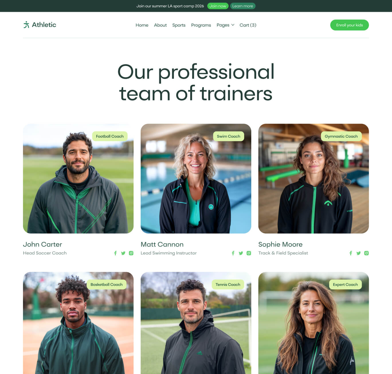 Athletic - Trainers Page - Sports Academy Webflow Template