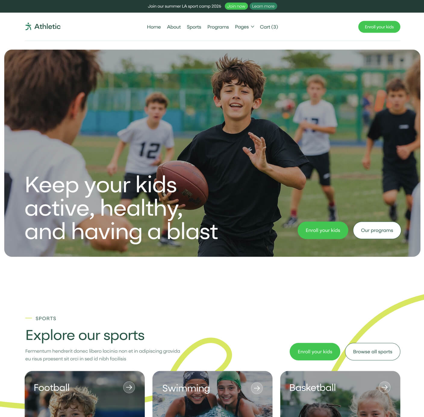 Athletic - Home V3 Page - Sports Academy Webflow Template