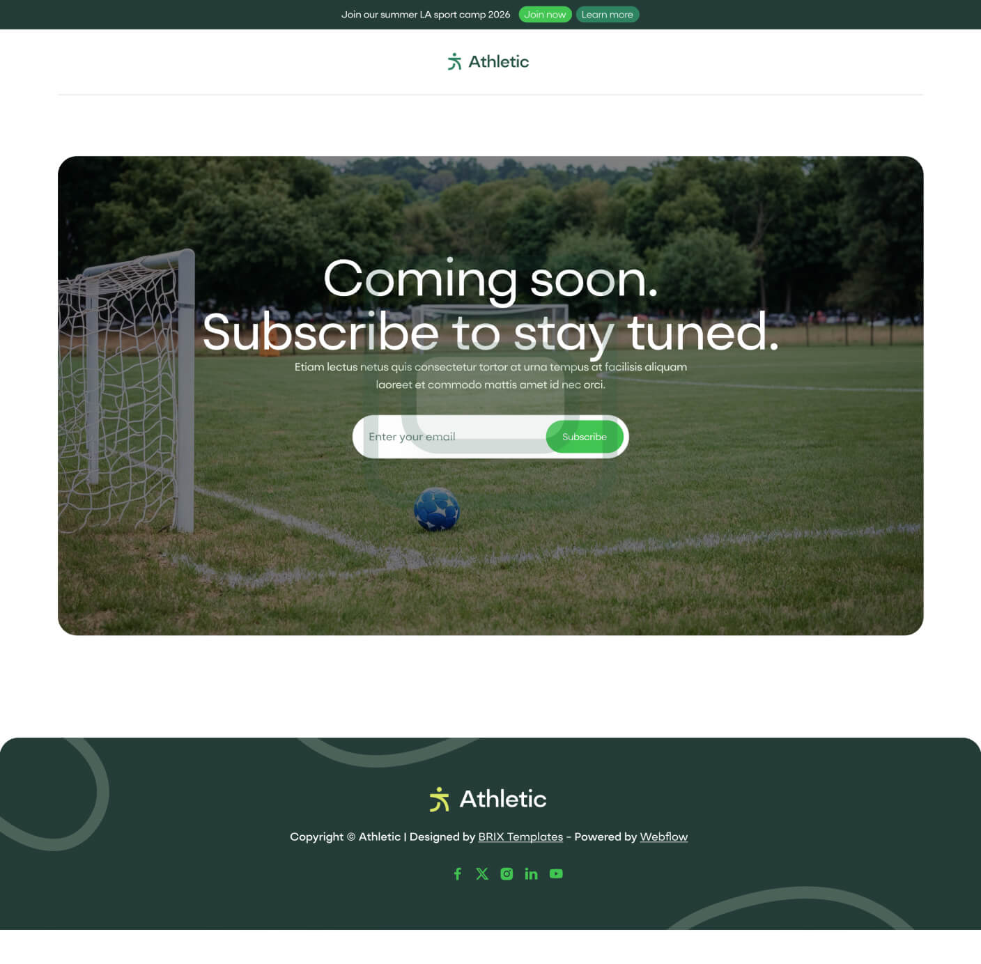 Athletic - Coming Soon Page - Sports Academy Webflow Template