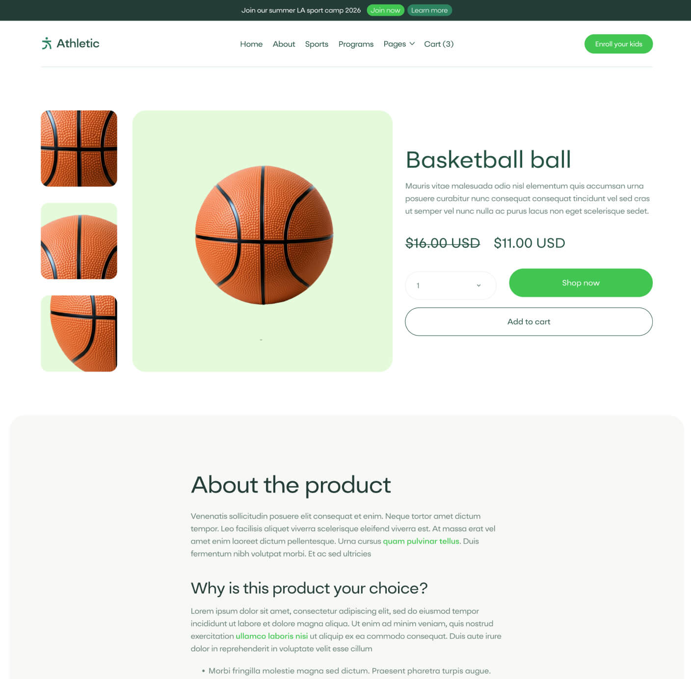 Athletic - Store Single Page - Sports Academy Webflow Template