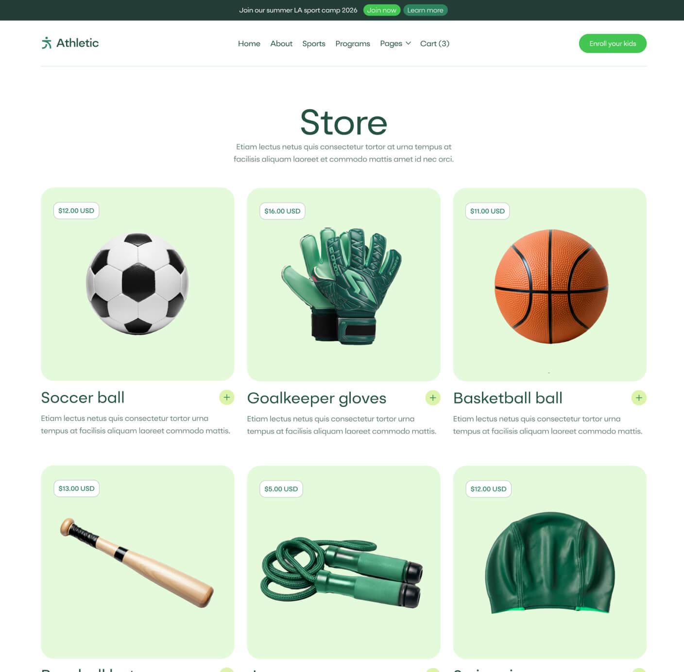 Athletic - Store Page - Sports Academy Webflow Template