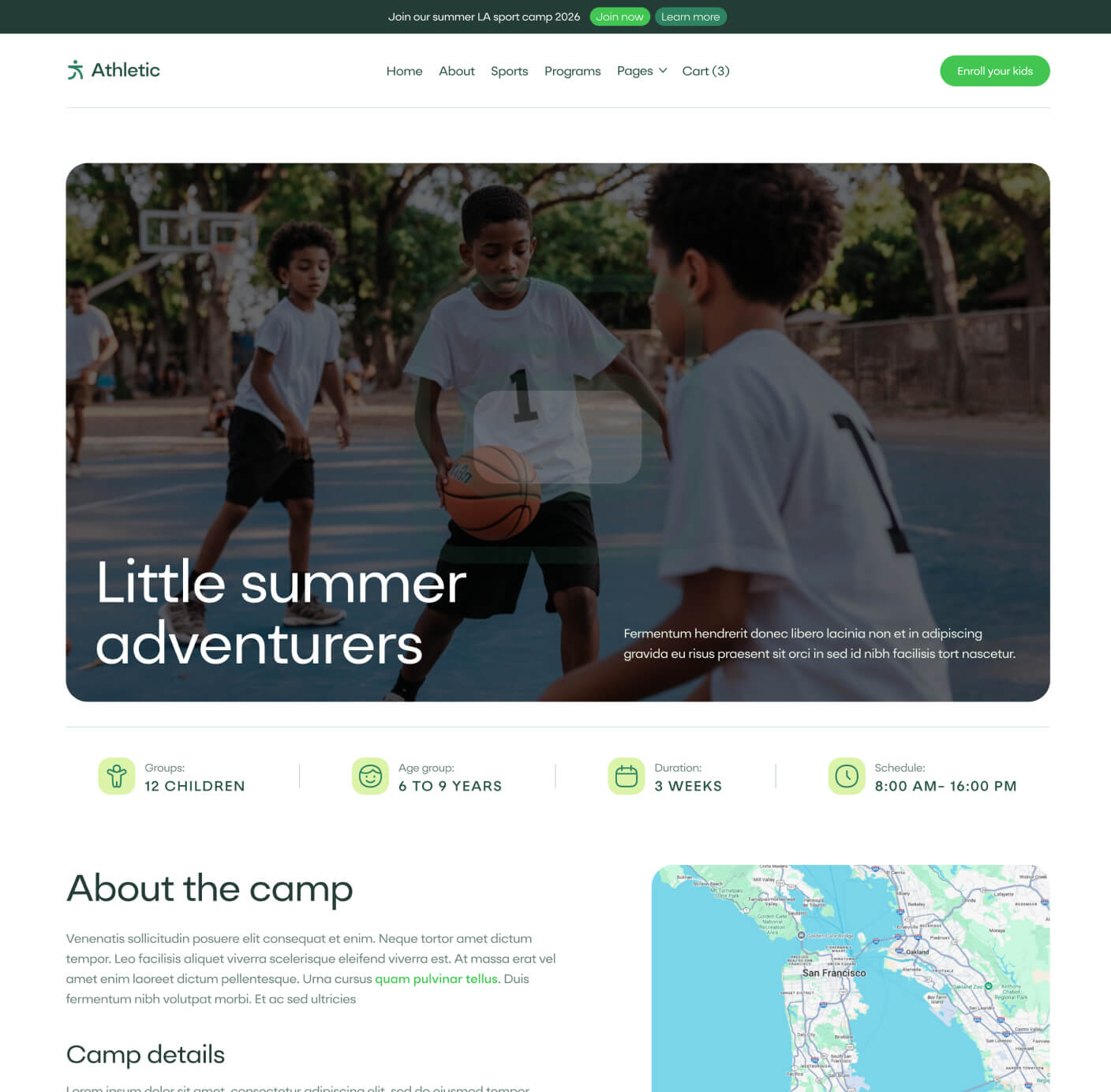 Athletic - Camp Single Page - Sports Academy Webflow Template