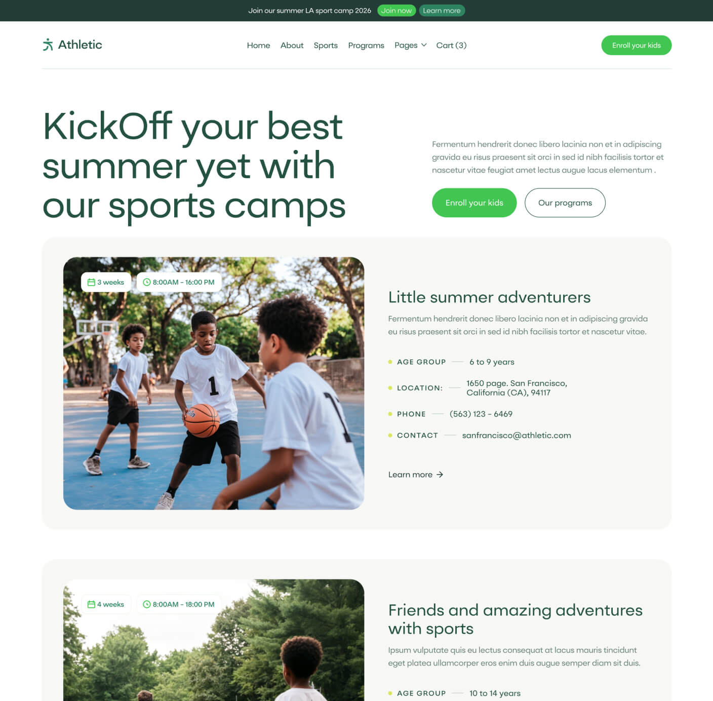 Athletic - Camp Page - Sports Academy Webflow Template