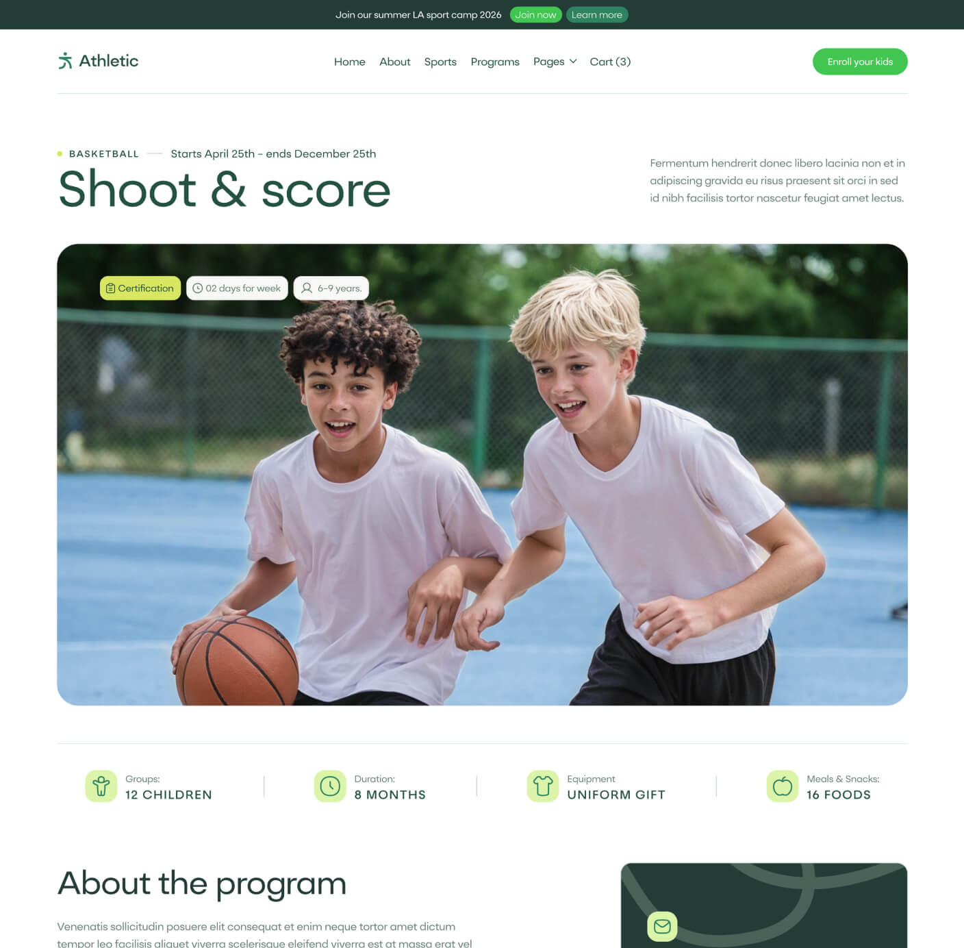 Athletic - Program Single Page - Sports Academy Webflow Template