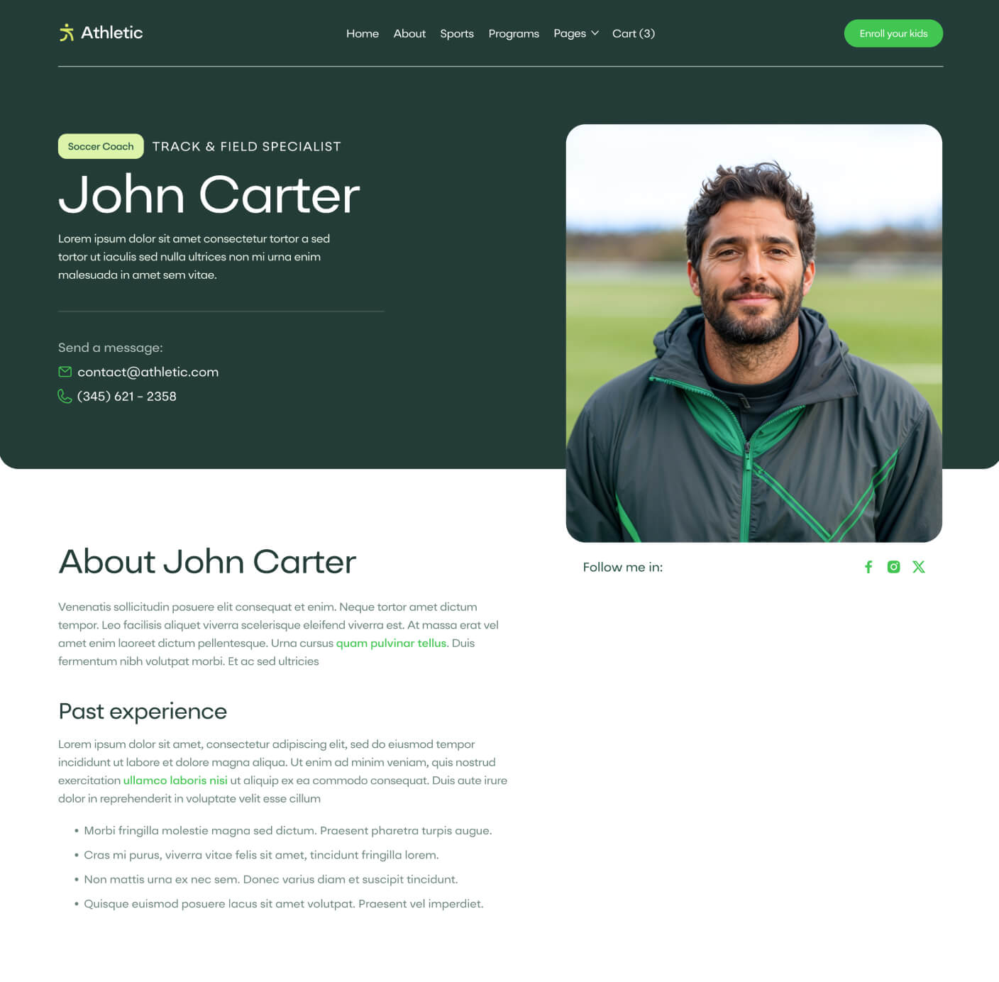 Athletic - Trainer Single Page - Sports Academy Webflow Template