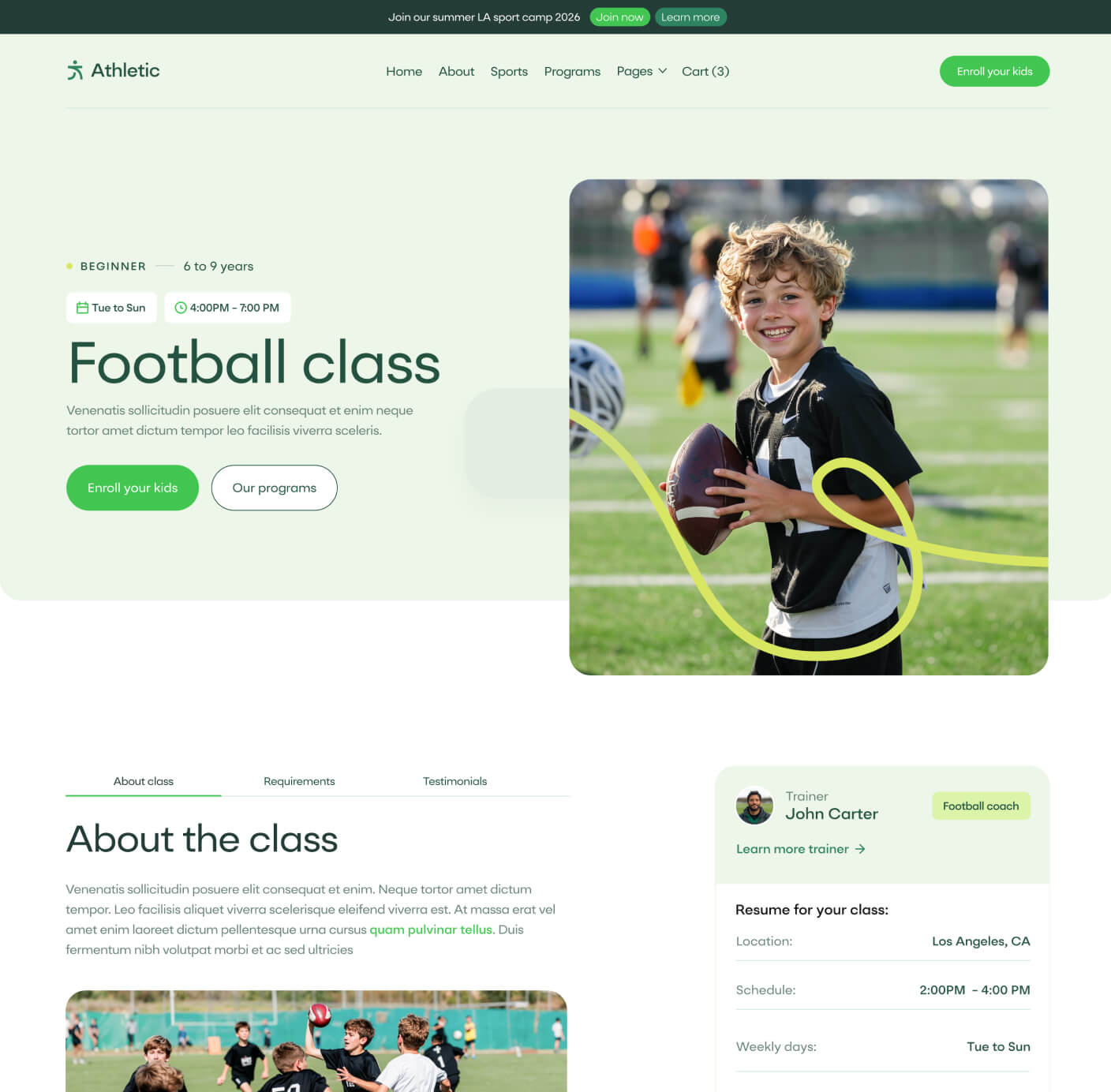 Athletic - Class Single Page - Sports Academy Webflow Template
