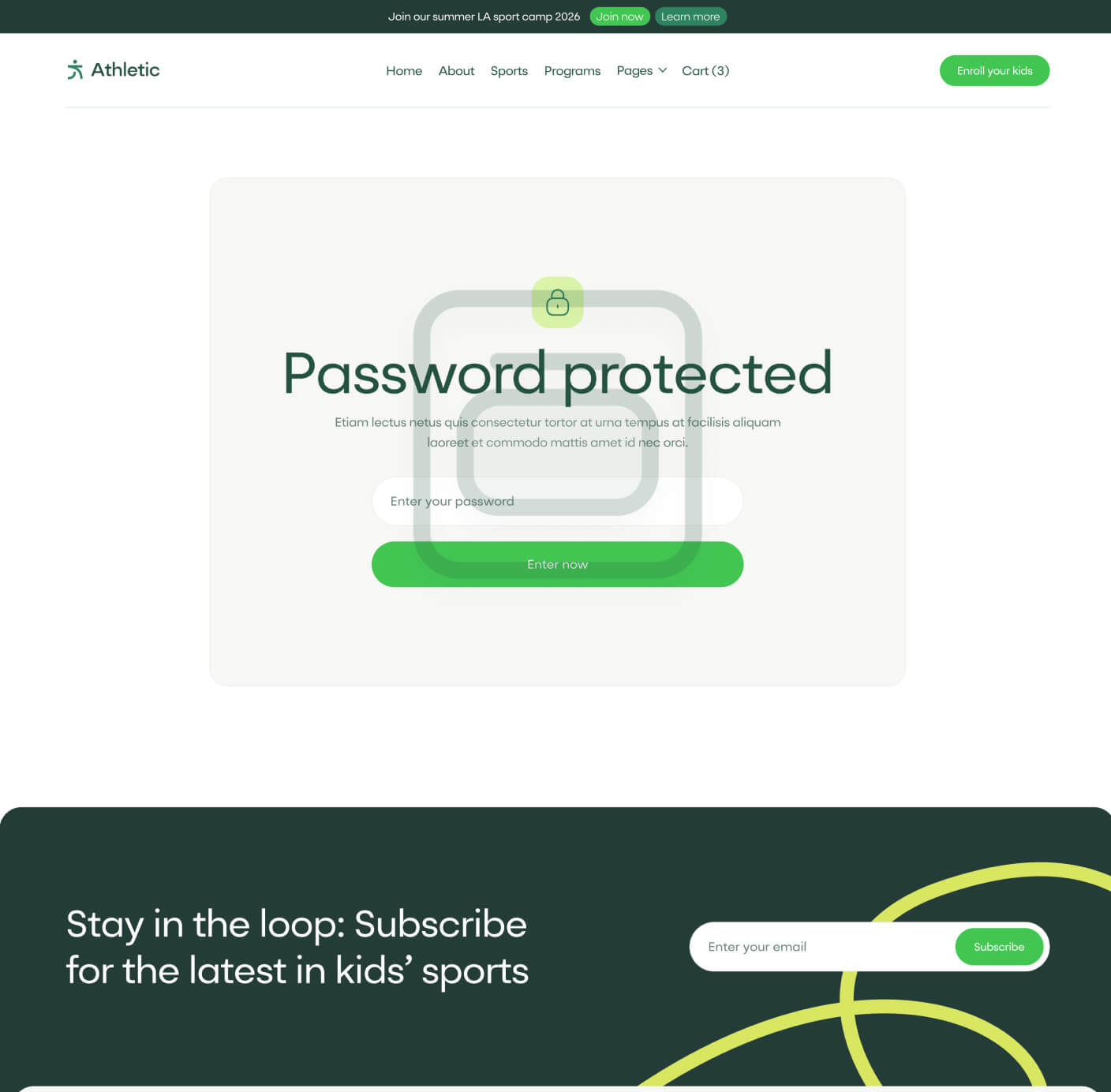 Athletic - Password Protected Page - Sports Academy Webflow Template