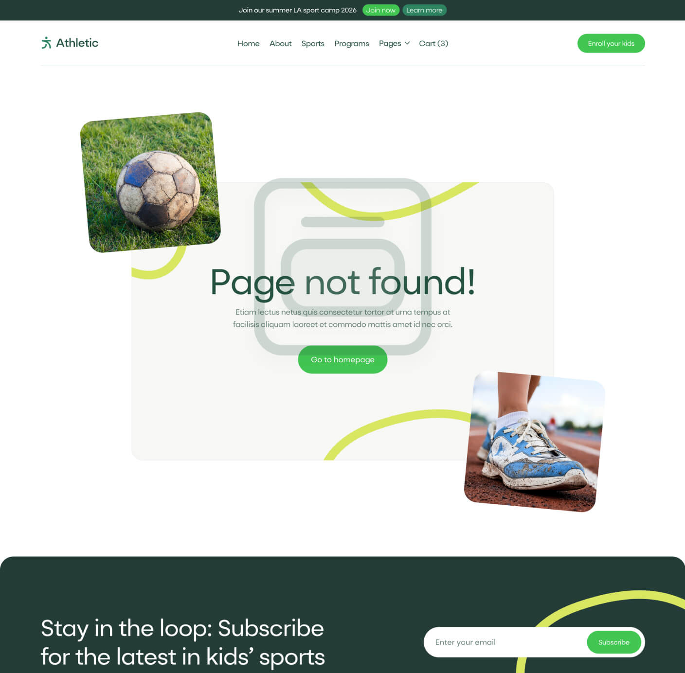 Athletic - 404 Page - Sports Academy Webflow Template