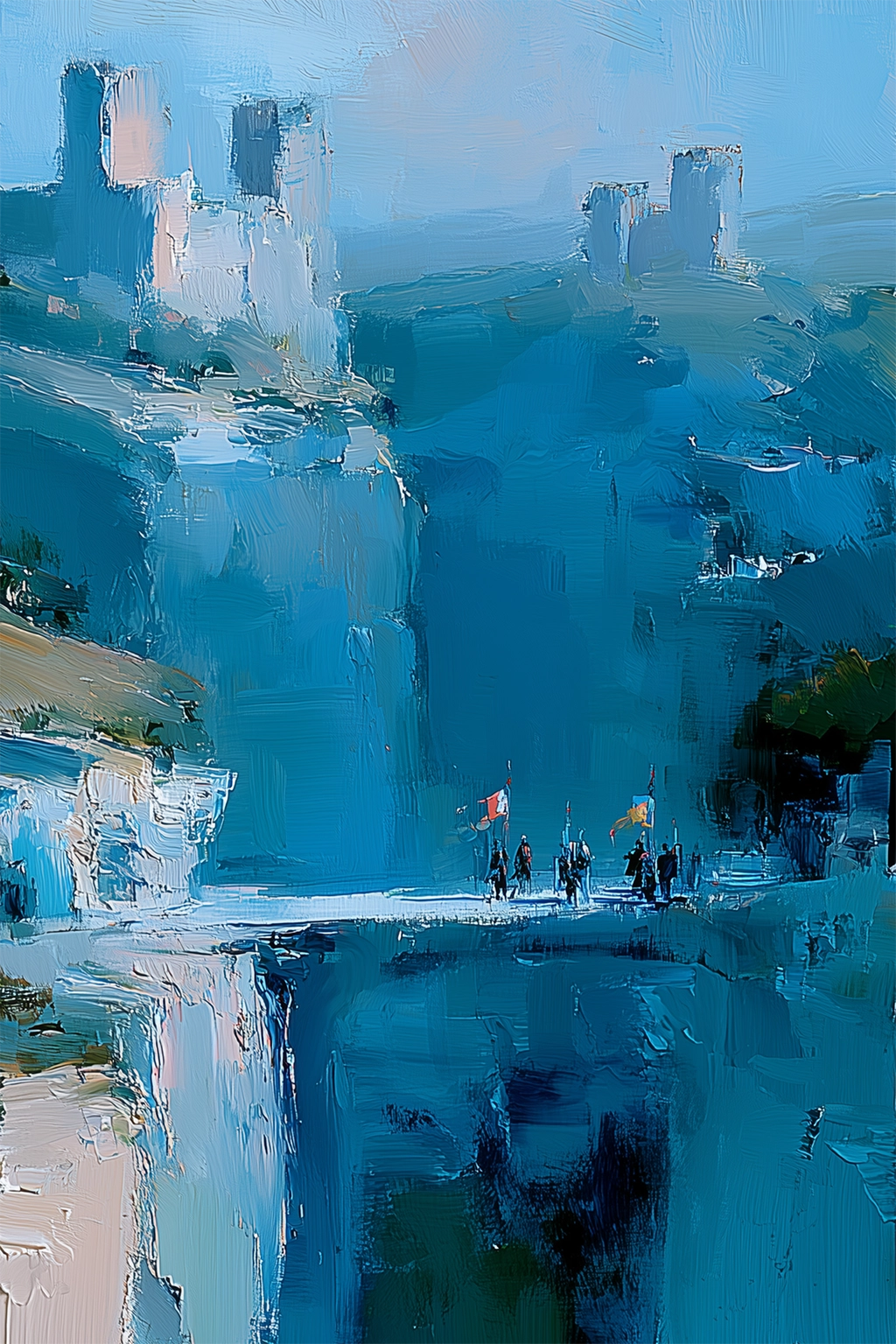 Brücke zwischen zwei Burgen auf denen sich Abgesandte treffen (Painting).