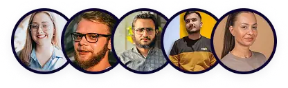 Five diverse profile portraits of people displayed in circular frames