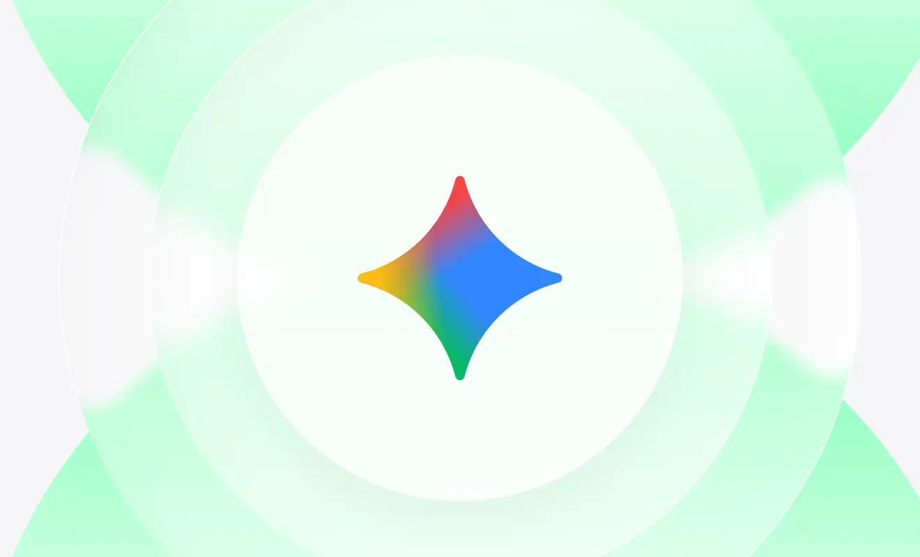 Colorful four-pointed star with gradient rainbow colors on mint green background