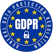 GDPR General Data Protection Regulation badge with stars and padlock symbol