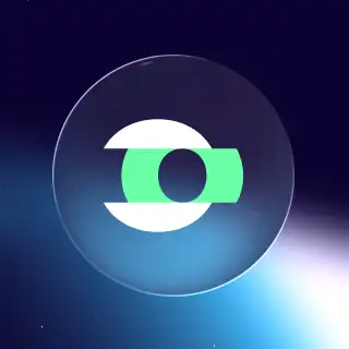 Green and white circular camera icon on dark blue gradient background