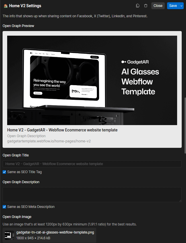 Gadgetar Webflow Template Meta Configuration | BRIX Template