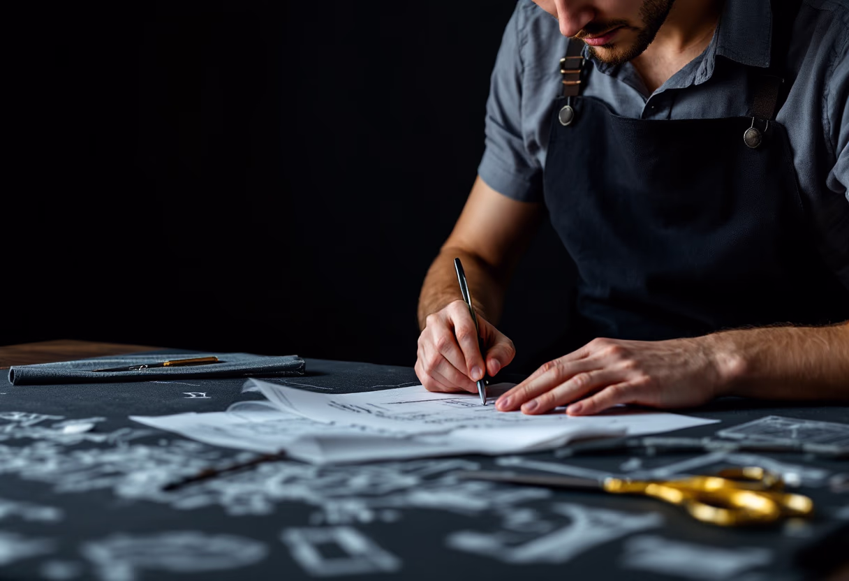 image of tailor drafting patterns