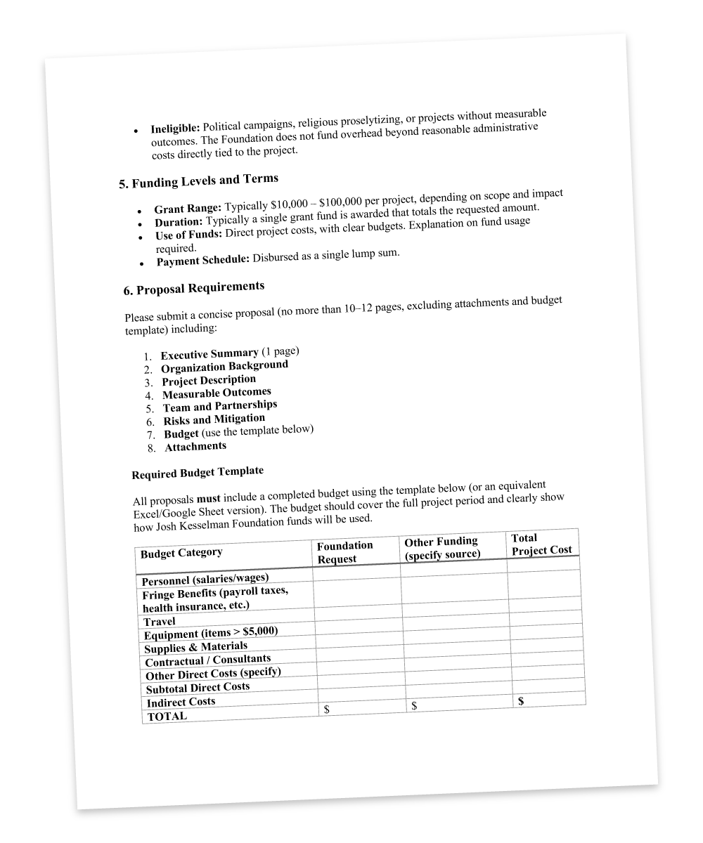 The Josh Kesselman Foundation for Making the World a Better Place Request for Proposals Page 3