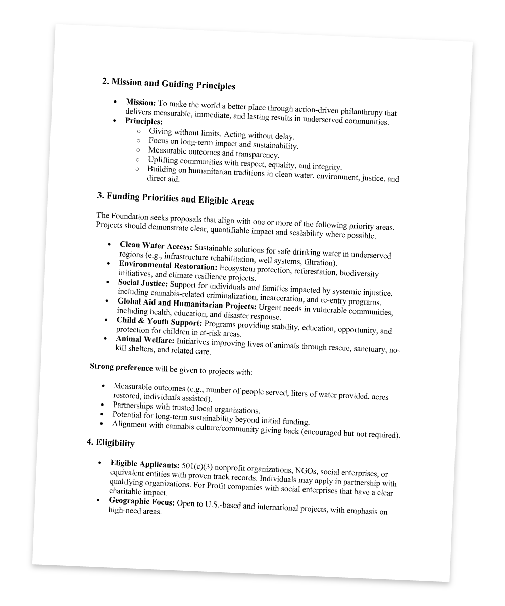 The Josh Kesselman Foundation for Making the World a Better Place Request for Proposals Page 2