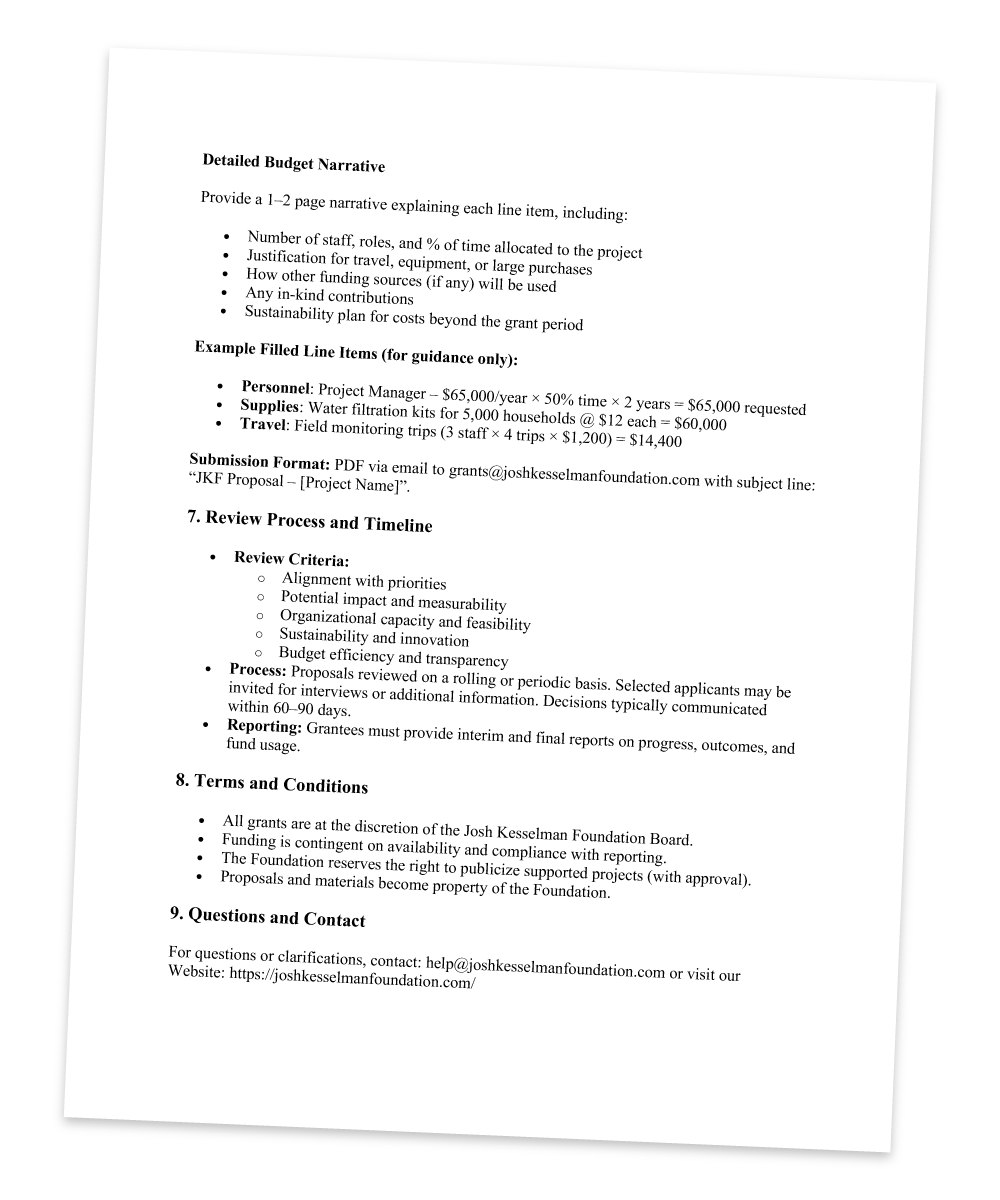 The Josh Kesselman Foundation for Making the World a Better Place Request for Proposals Page 4