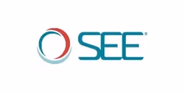 Logo consisting of a circular swirl of red and teal segments next to the word SEE in teal uppercase letters.