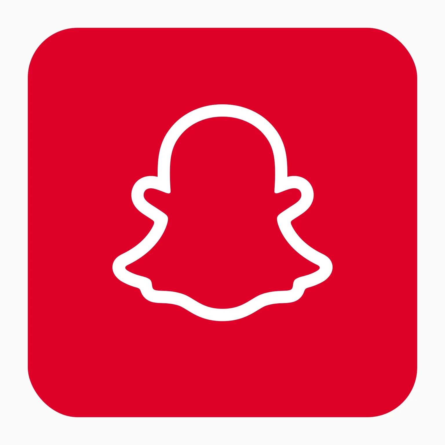 White Snapchat ghost outline on a red rounded square background.