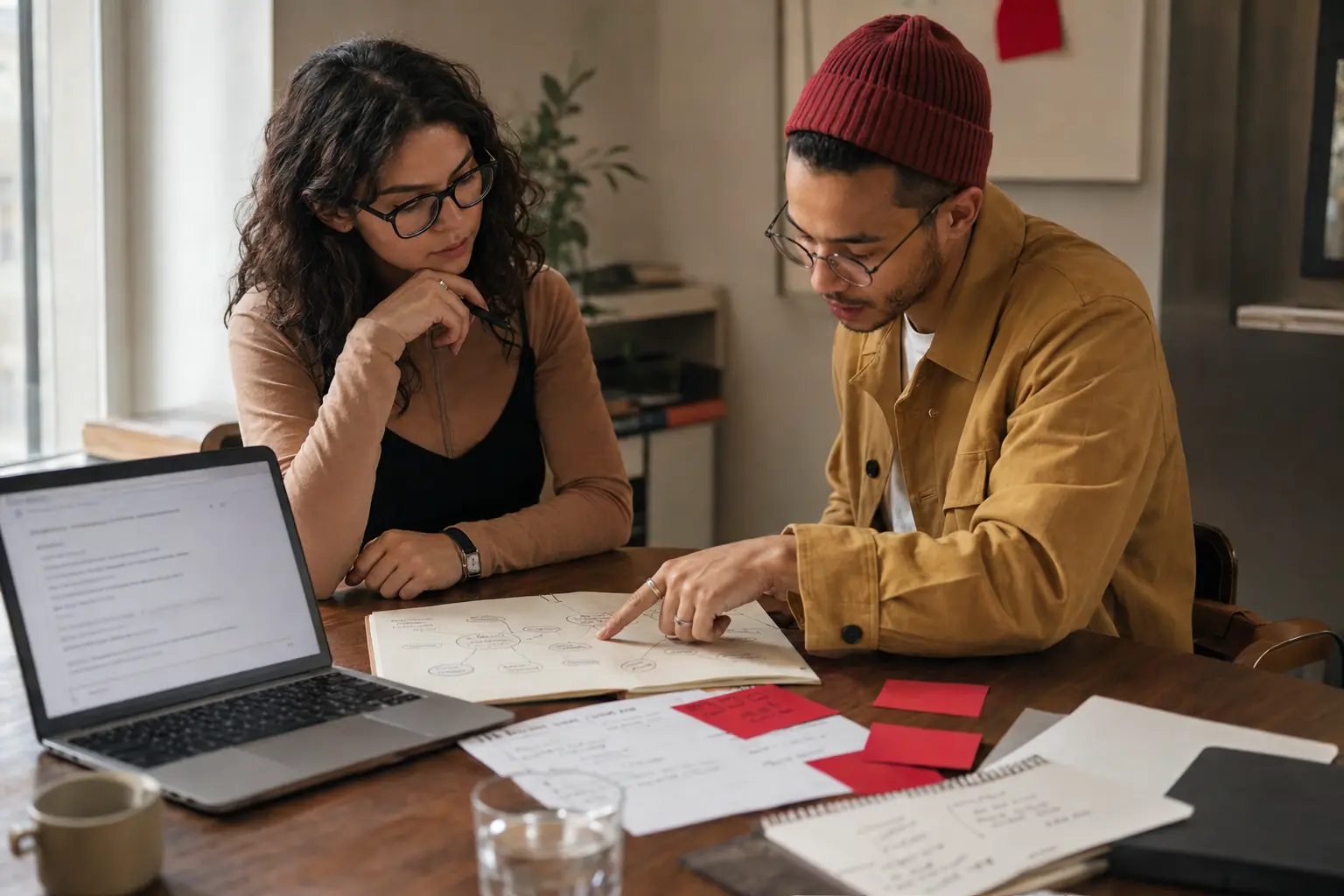 Agency strategist and business owner mapping how customers search during a discovery session.
