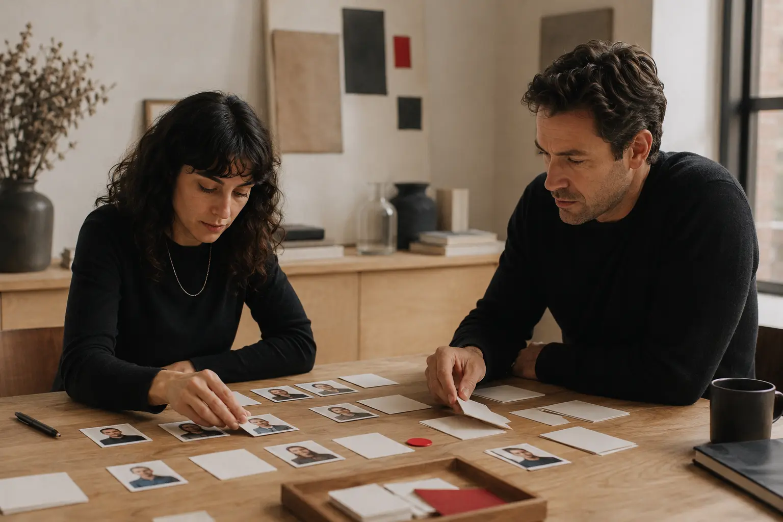 Strategist and B2B client mapping the people involved in an account buying decision.