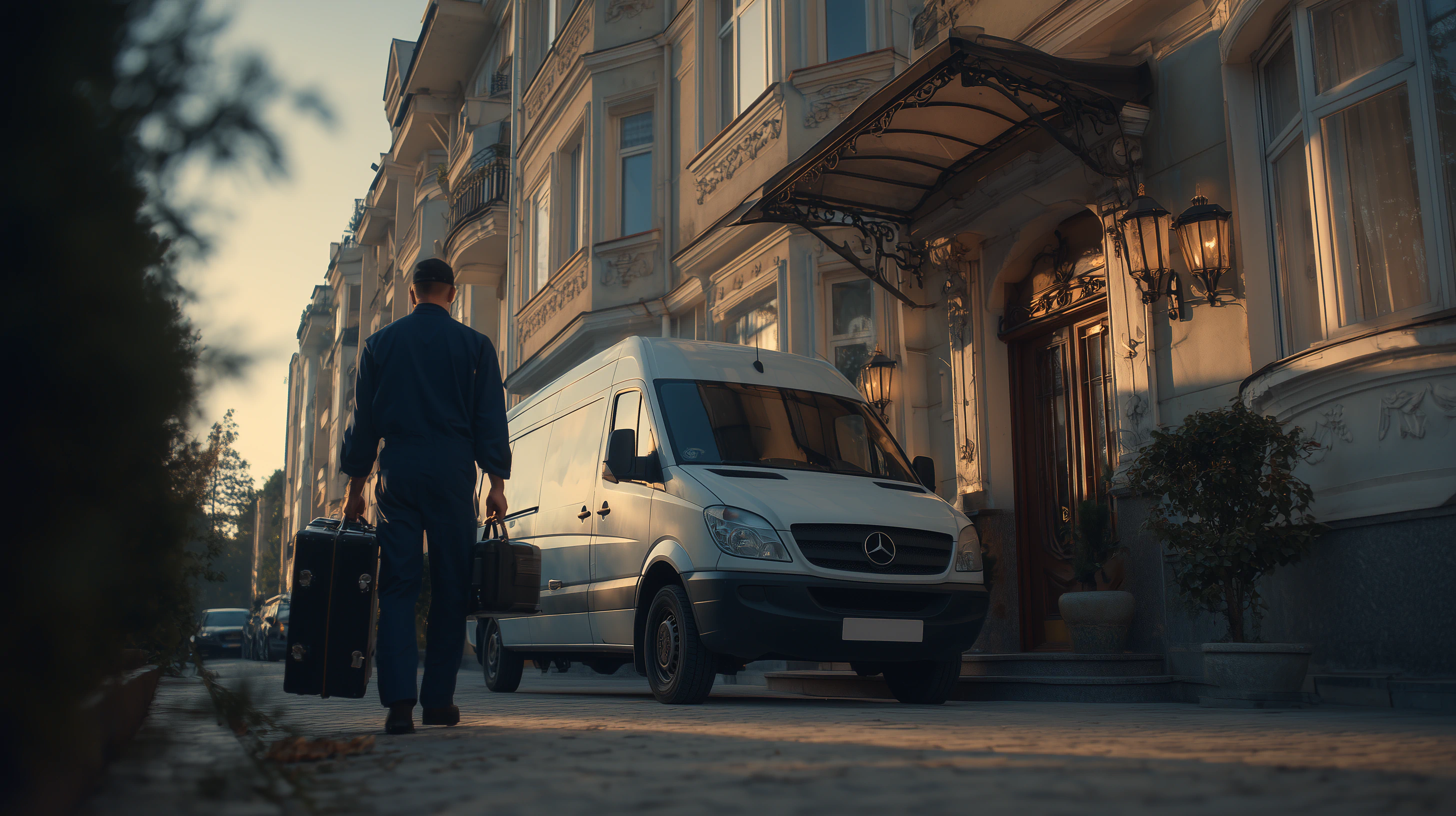 Pracownik Tokio Technika wraca do pojazdu po konsultacji odnośnie do osuszania nieruchomości.