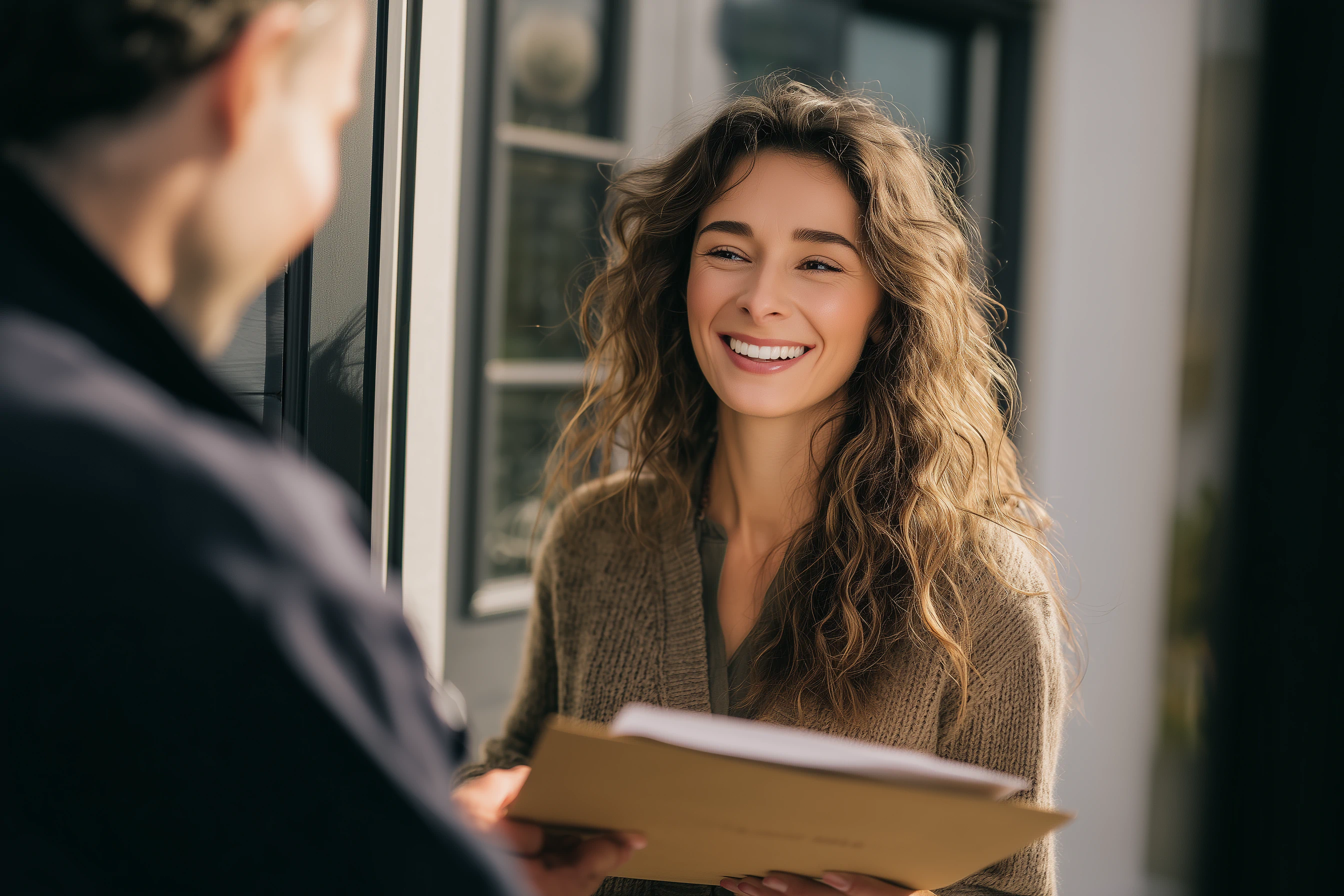 Uśmiechnięta klientka odbiera protokół.