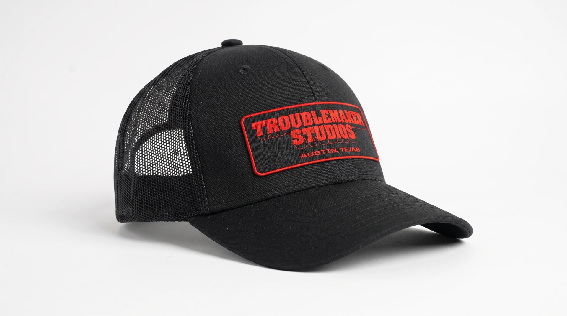 Troublemaker Trucker Hat - Black with Red Patch