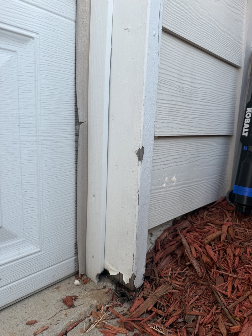 Moisture in the garage frame, right