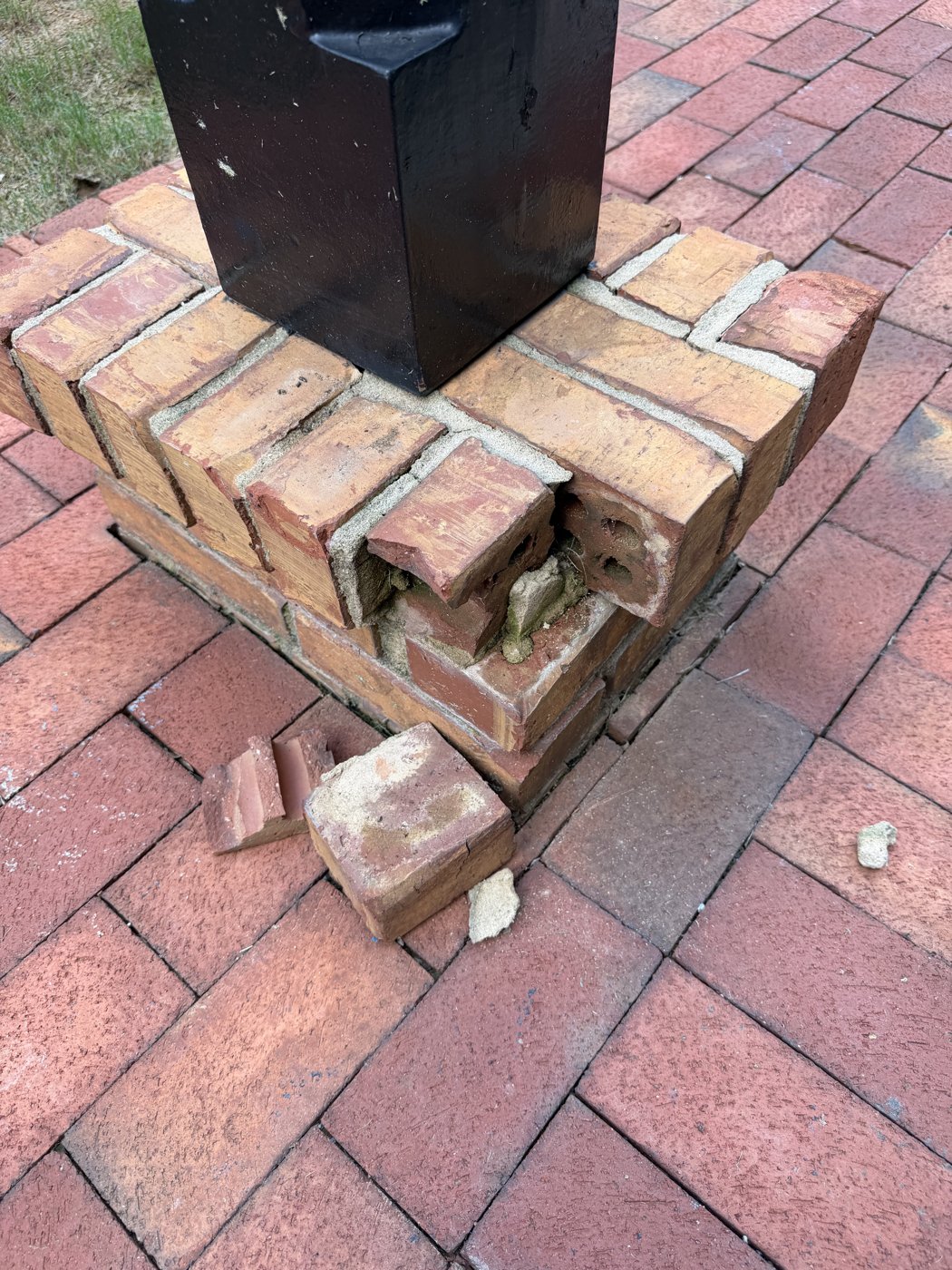 Mailbox base crumbled, before
