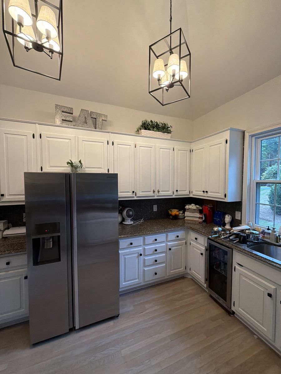 Kitchen cabinets by the fridge