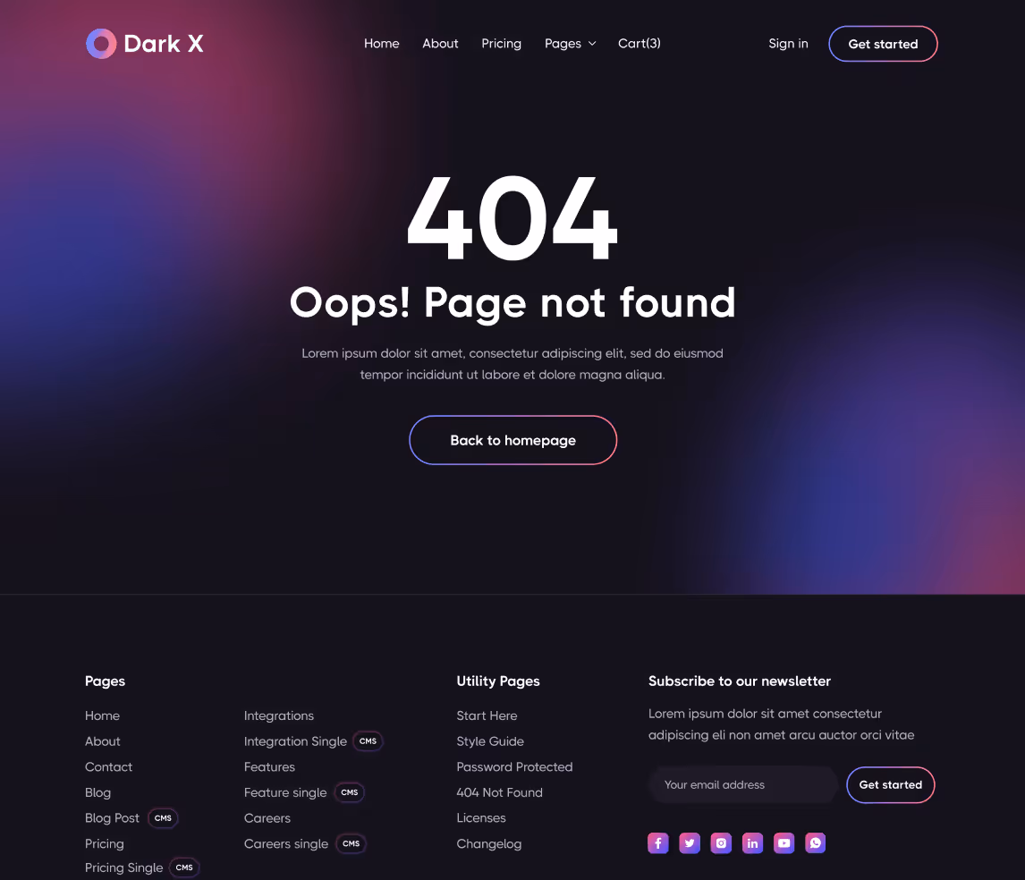 404 - Dark X Webflow Template