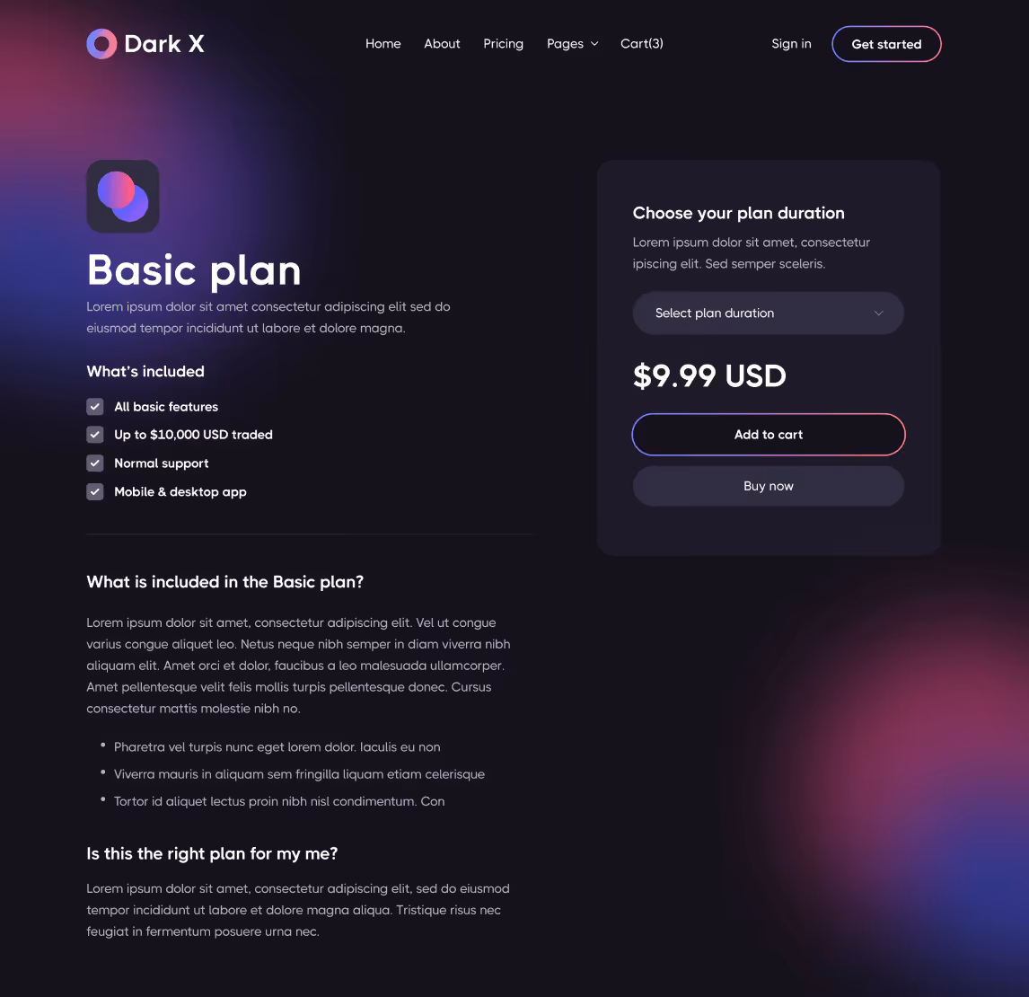 Pricing Single - Dark X Webflow Template