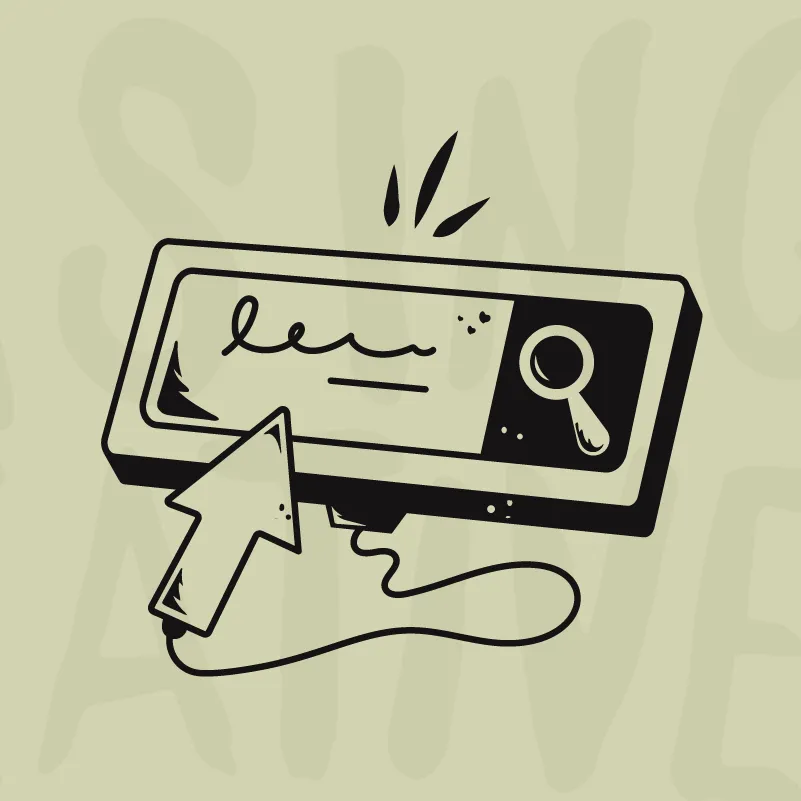 Illustration of a search bar with a magnifying glass icon and a large cursor arrow.