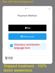 Shipped design: high-contrast blue-box visual treatment raising donor awareness to 100% in usability testing. Blackbaud Checkout.