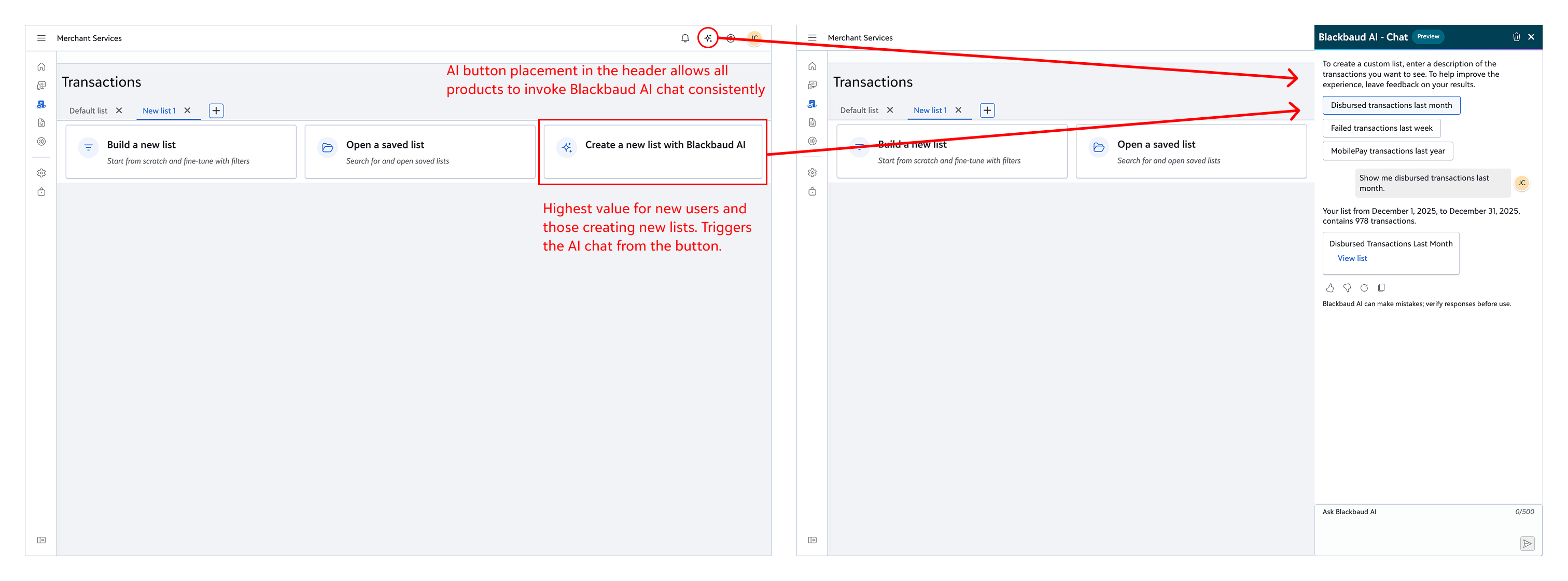 Blackbaud AI chat integration showing strategic placement of AI trigger in BBMS portal navigation — positioned for highest-value user touchpoints