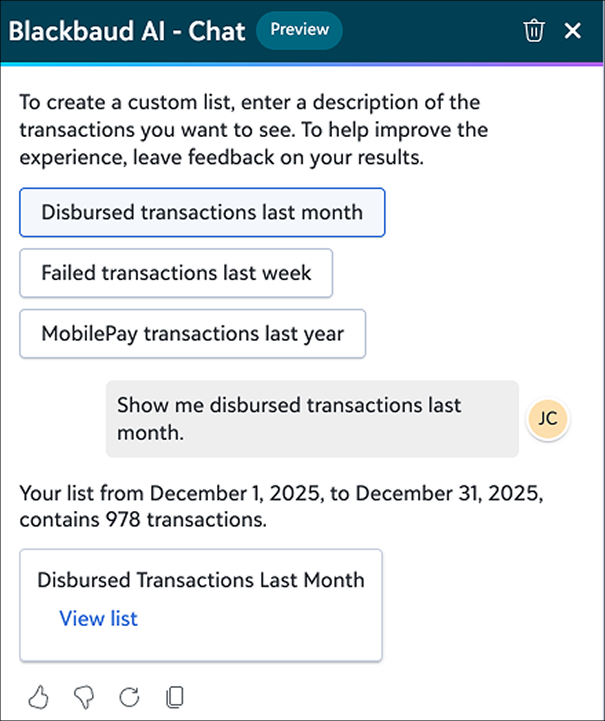 Blackbaud AI chat interface