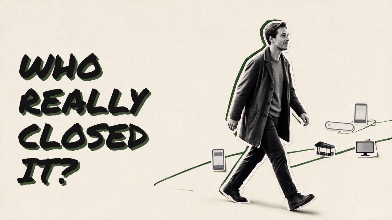 Illustration of a customer moving between marketing channels along a single green thread