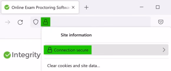 Browser showing secure connection lock icon and site information panel labeled 'Connection secure.'