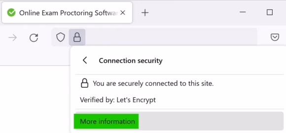 Browser window showing secure connection to a site verified by Let’s Encrypt with a More information button.
