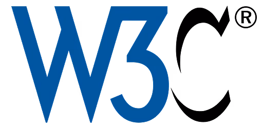Blue W3 text logo on a black background.