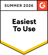 G2 Summer 2026 badge labeled Easiest To Use with a yellow and black border.