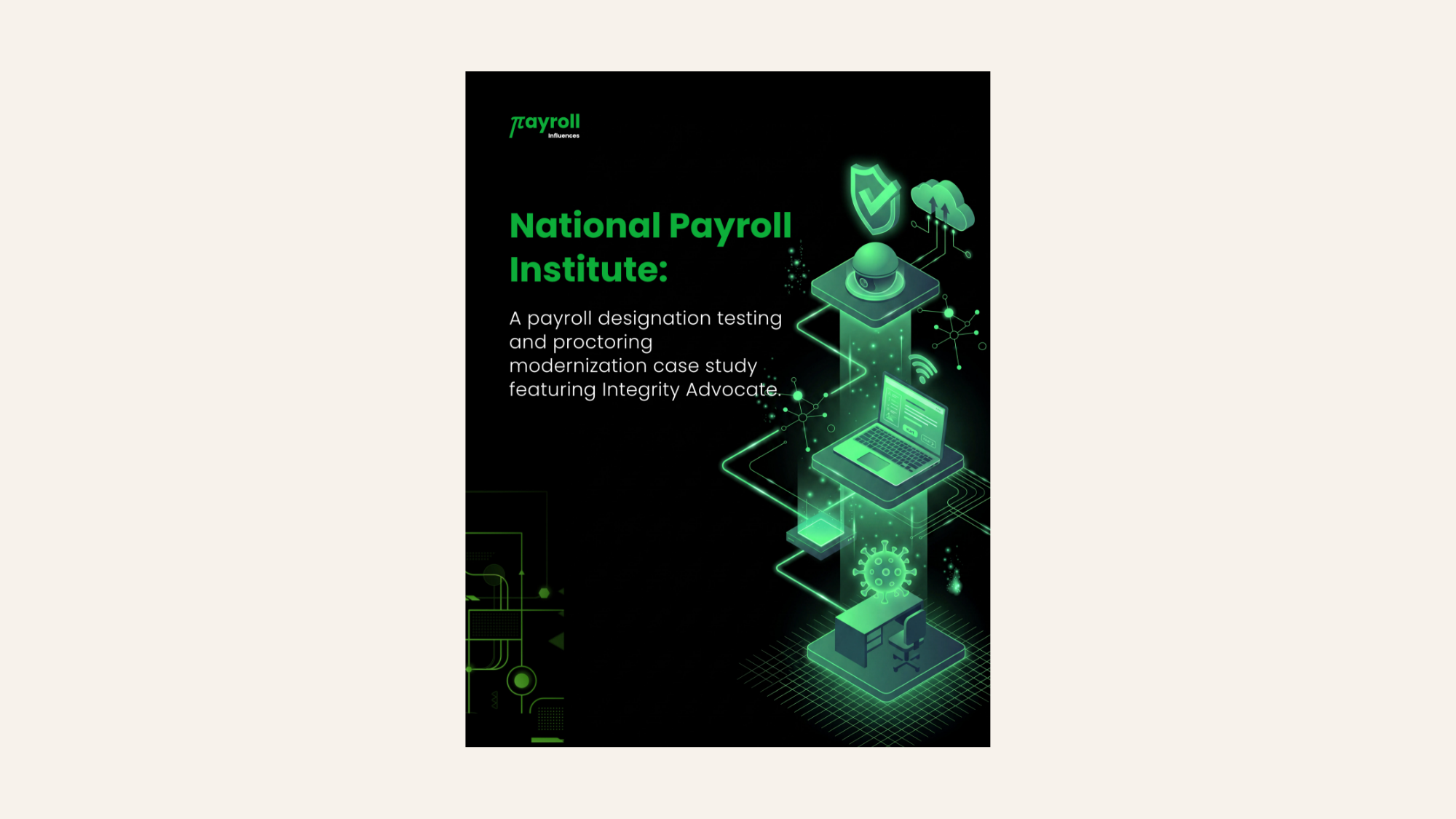 Cover page for National Payroll Institute case study on payroll testing and proctoring modernization.
