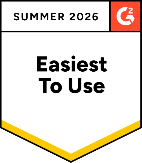 G2 Summer 2026 badge for easiest to use software or product award.