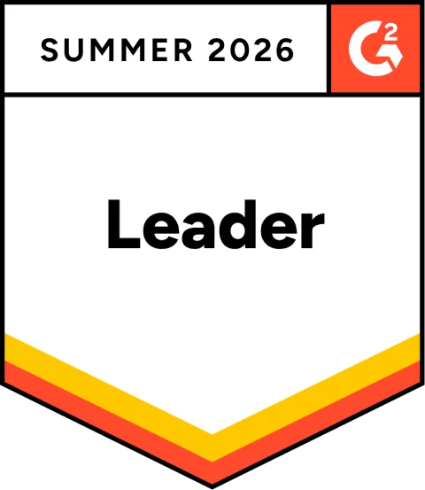 G2 Leader badge for Summer 2026 with orange and yellow border detail.