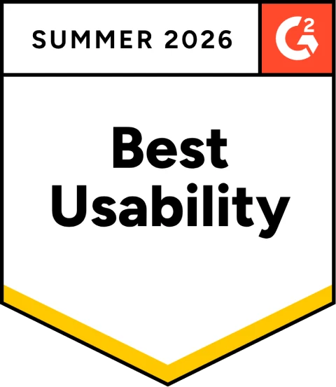 G2 badge reading 'Summer 2026 Best Usability' with the G2 logo in the top right corner.