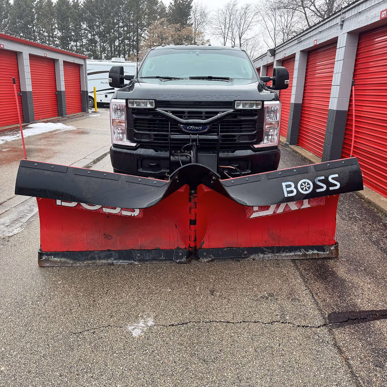snow plow mounted on truck ready for commercial snow removal by Jeff's Lawn And Snow in Kenosha and Racine Counties Wisconsin